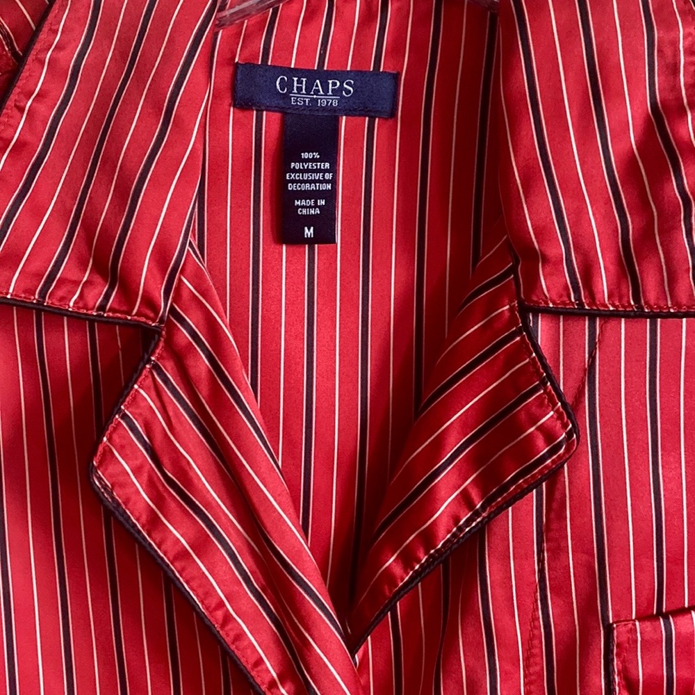 RALPH LAUREN CHAPS RED STRIPE SILKY LS BUTTON DOWN TOP DRAWSTRING PJ PANTS SET M - Picture 8 of 17